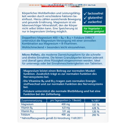 Abbildung der Produktverpackung Doppelherz aktiv Magnesium 400 DIRECT Rückansicht